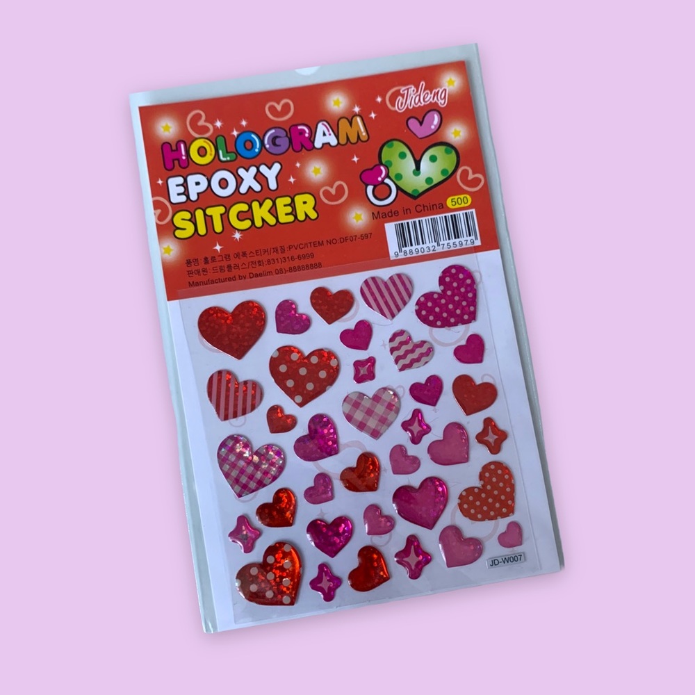 Heart Hologram Epoxy Stickers Sheet - Stationery, Journals, Scrapbooks, Crafts
